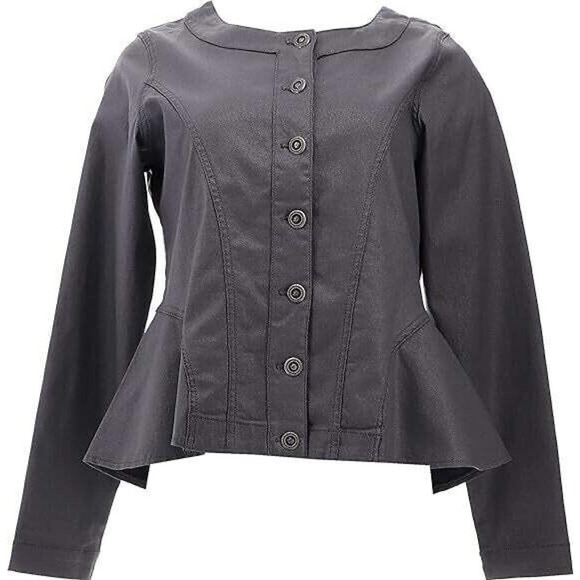 DG2 Diane Gilman Women’s Large Sparkle Denim Collarless Peplum Jacket Gray - Picture 1 of 7